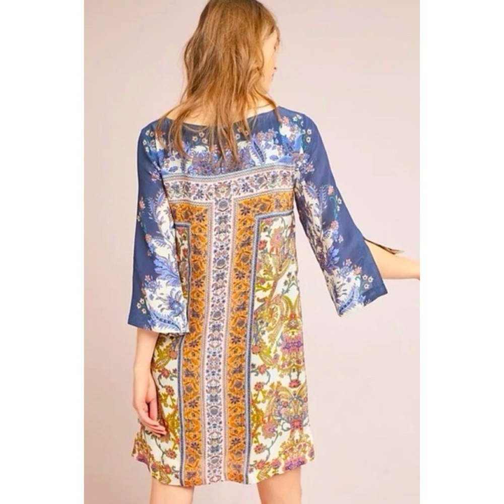 Anthropologie Maeve 100% Silk Barcelona Floral Mirror Scaarf Print Shift Dress 2 - Picture 11 of 12